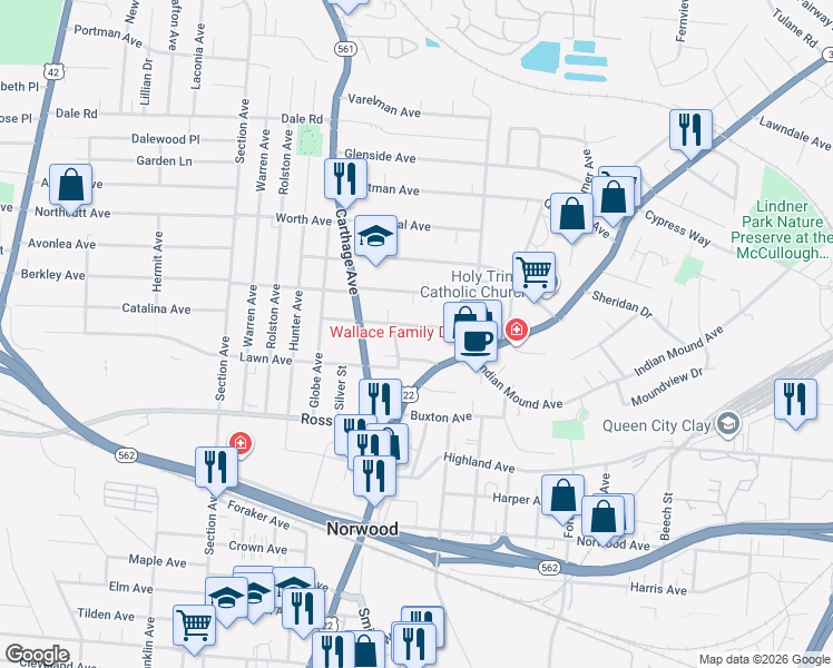 map of restaurants, bars, coffee shops, grocery stores, and more near 2217 Feldman Avenue in Cincinnati