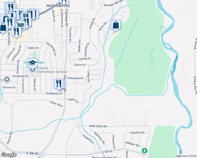 map of restaurants, bars, coffee shops, grocery stores, and more near 4268 Pheasant Drive in Carson City