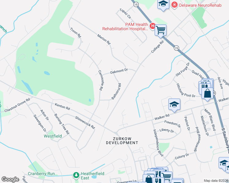 map of restaurants, bars, coffee shops, grocery stores, and more near 25 Bellrive Court in Dover