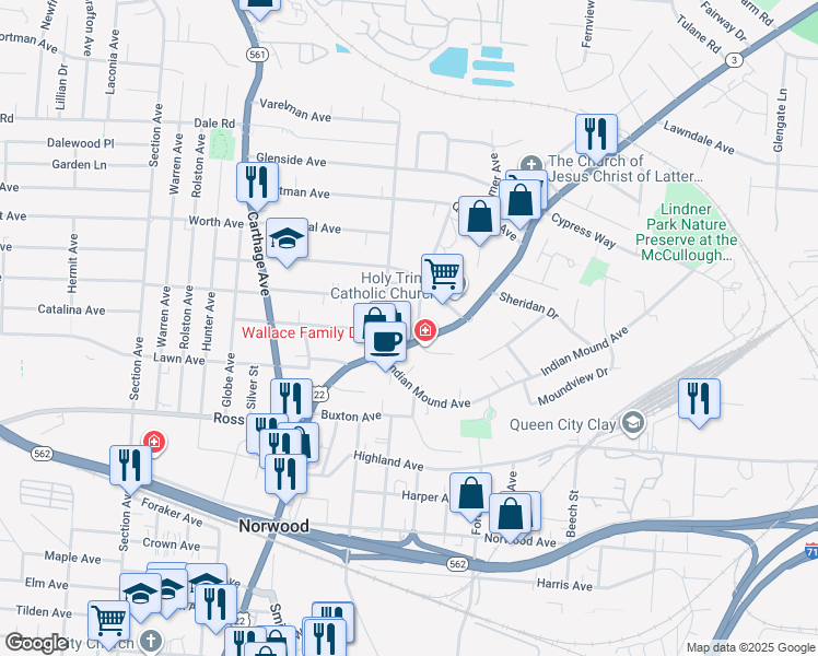 map of restaurants, bars, coffee shops, grocery stores, and more near 5328 Moeller Avenue in Norwood