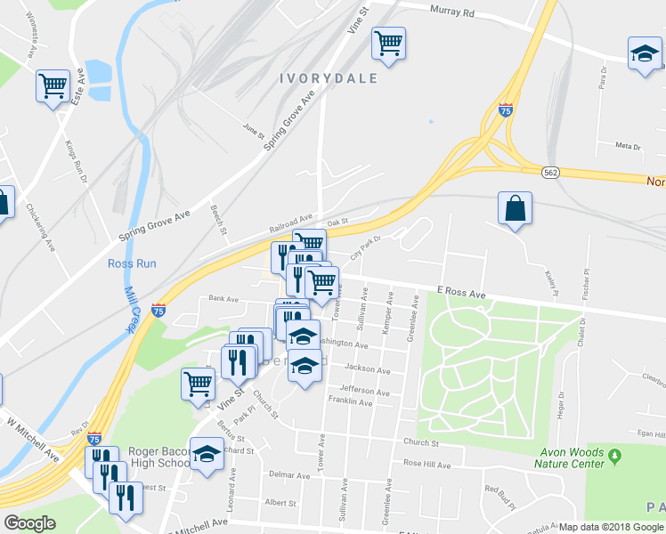 map of restaurants, bars, coffee shops, grocery stores, and more near 15 Clay Street in Cincinnati