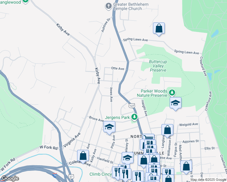 map of restaurants, bars, coffee shops, grocery stores, and more near 4539 Hamilton Avenue in Cincinnati