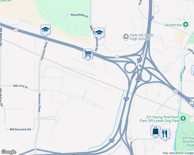 map of restaurants, bars, coffee shops, grocery stores, and more near 300 Northwest Parkway Drive in Riverside