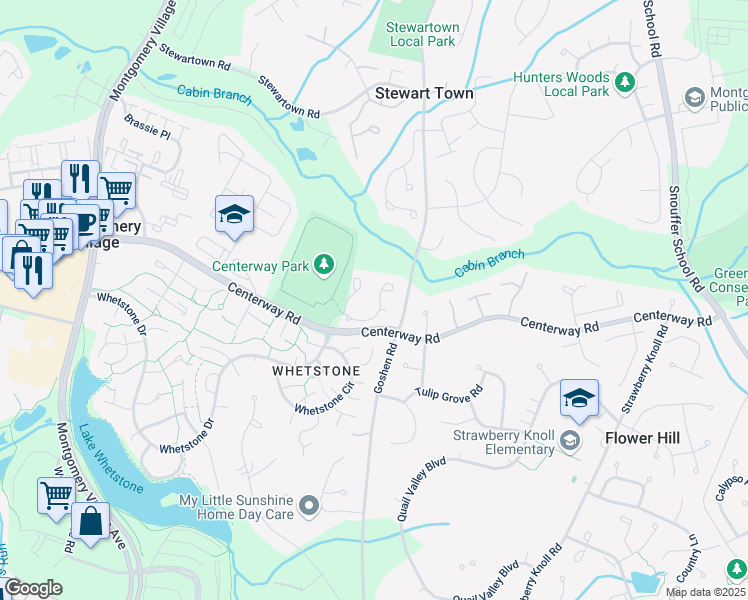map of restaurants, bars, coffee shops, grocery stores, and more near 9243 Broadwater Drive in Gaithersburg