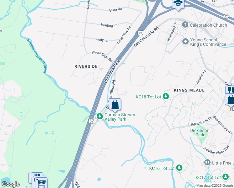 map of restaurants, bars, coffee shops, grocery stores, and more near 7327E Rocky Creek Drive in Columbia