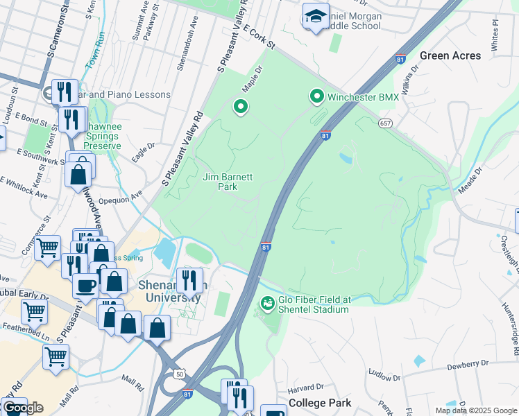 map of restaurants, bars, coffee shops, grocery stores, and more near 150 War Memorial Drive in Winchester