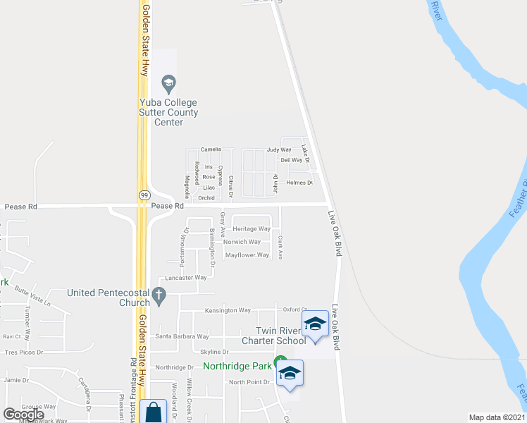 map of restaurants, bars, coffee shops, grocery stores, and more near 959 Beymer Loop in Yuba City