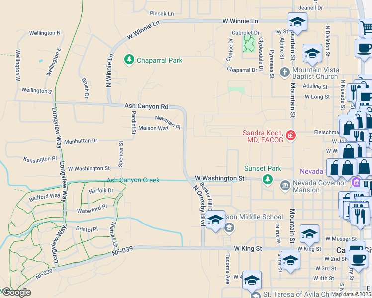 map of restaurants, bars, coffee shops, grocery stores, and more near 1089 North Ormsby Boulevard in Carson City