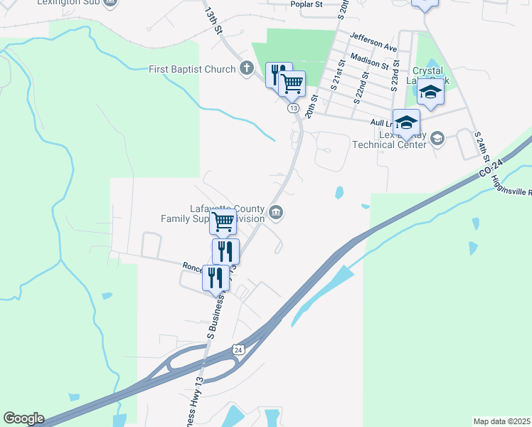 map of restaurants, bars, coffee shops, grocery stores, and more near 740 South Business Highway 13 in Lexington