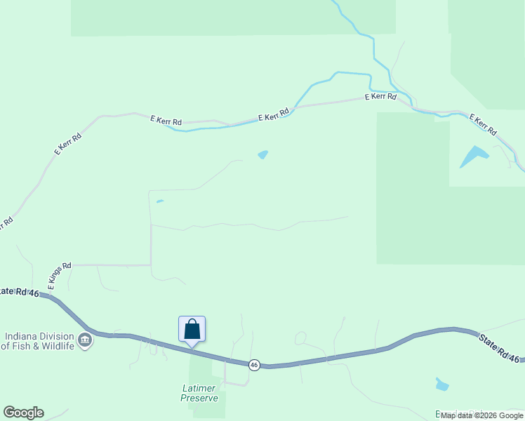 map of restaurants, bars, coffee shops, grocery stores, and more near 5455 East James Road in Bloomington