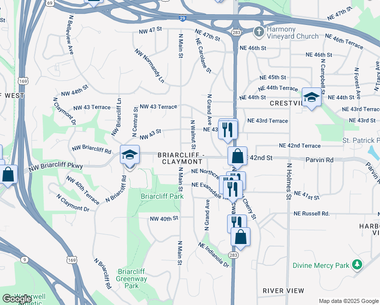 map of restaurants, bars, coffee shops, grocery stores, and more near in Kansas City
