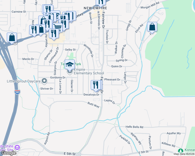 map of restaurants, bars, coffee shops, grocery stores, and more near 1237 Woodside Drive in Carson City
