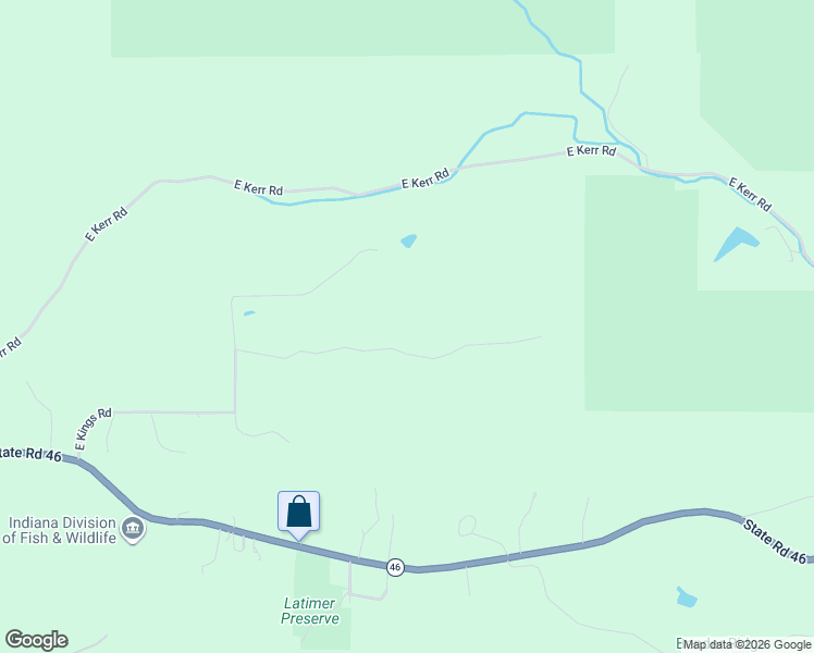 map of restaurants, bars, coffee shops, grocery stores, and more near 5455 East James Road in Bloomington