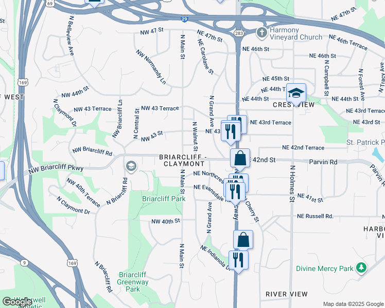 map of restaurants, bars, coffee shops, grocery stores, and more near in Kansas City