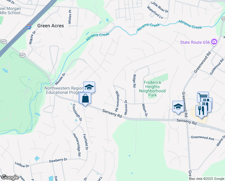 map of restaurants, bars, coffee shops, grocery stores, and more near 117 Williamson Road in Winchester