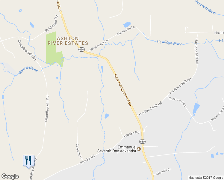 map of restaurants, bars, coffee shops, grocery stores, and more near 19200 New Hampshire Avenue in Montgomery County