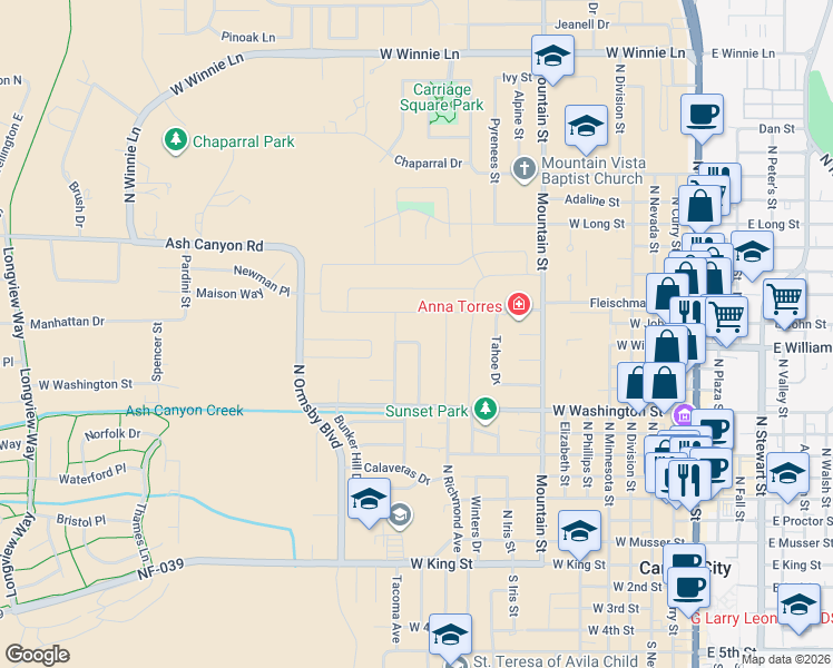 map of restaurants, bars, coffee shops, grocery stores, and more near 1200 Potomac Place in Carson City