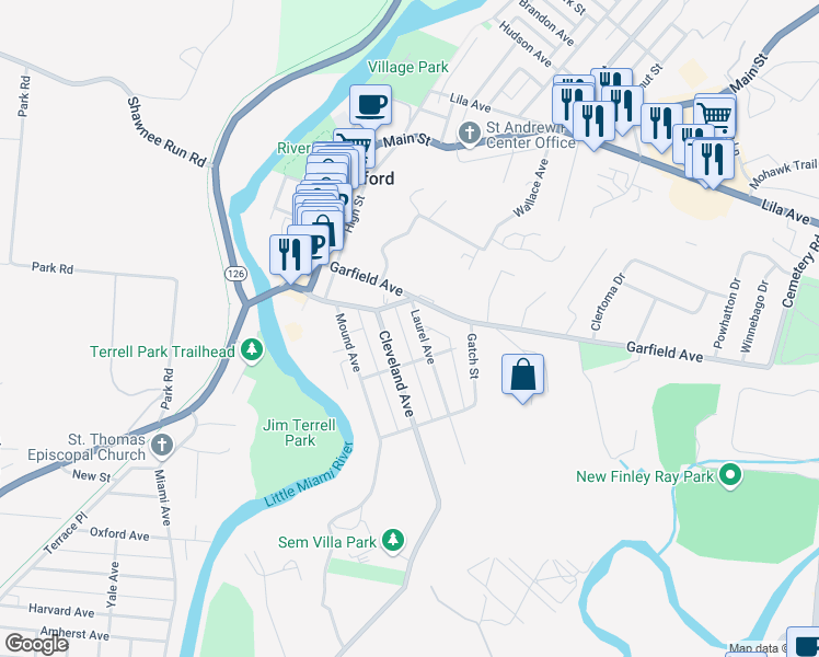 map of restaurants, bars, coffee shops, grocery stores, and more near 17 Laurel Avenue in Milford