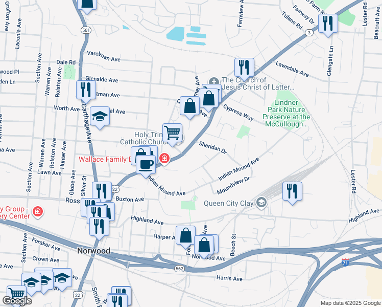 map of restaurants, bars, coffee shops, grocery stores, and more near 5308 Montgomery Road in Cincinnati