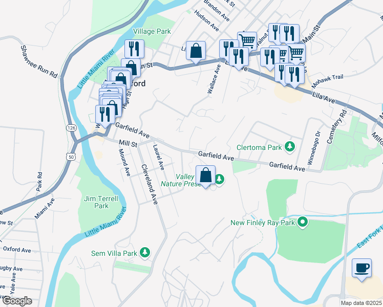 map of restaurants, bars, coffee shops, grocery stores, and more near 870 Garfield Avenue in Milford