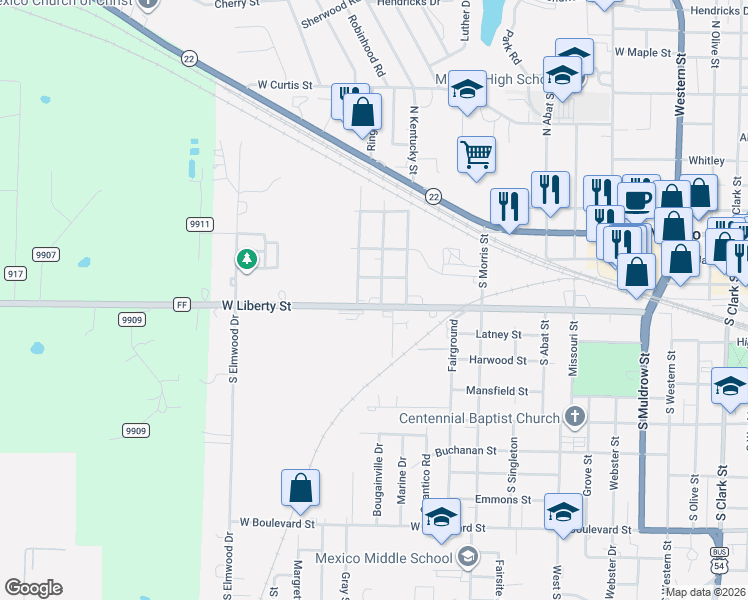 map of restaurants, bars, coffee shops, grocery stores, and more near 214 South Mississippi Street in Mexico