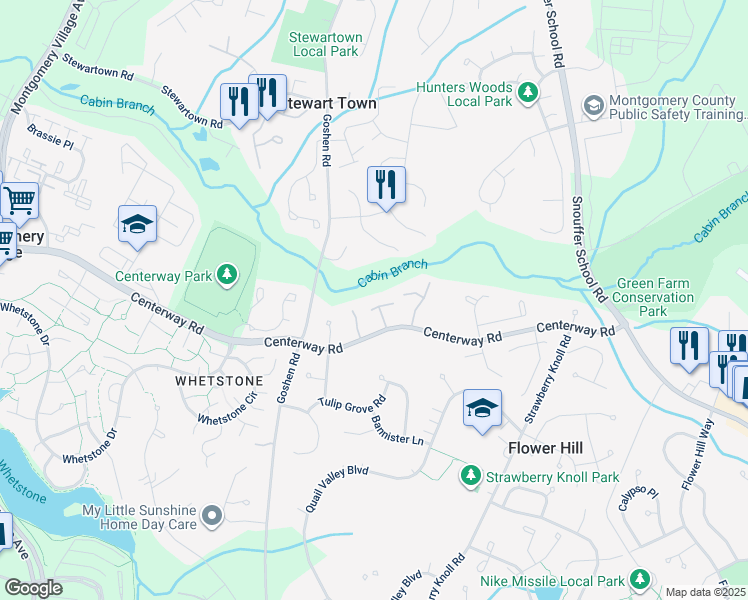 map of restaurants, bars, coffee shops, grocery stores, and more near 9059 Centerway Road in Gaithersburg