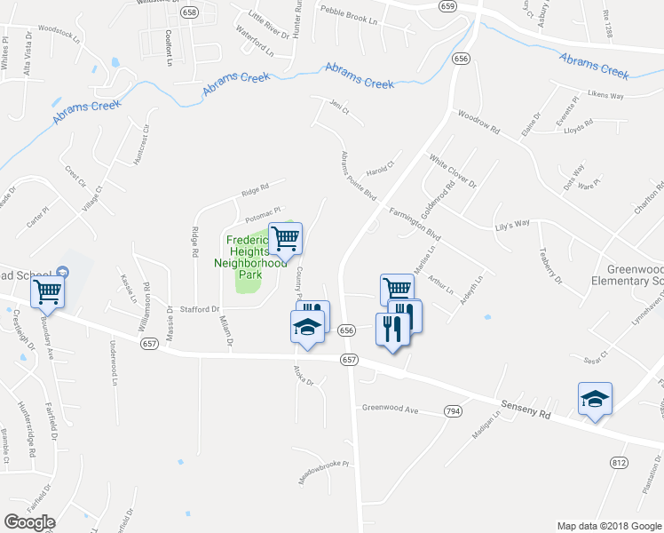 map of restaurants, bars, coffee shops, grocery stores, and more near 762 Greenwood Road in Winchester