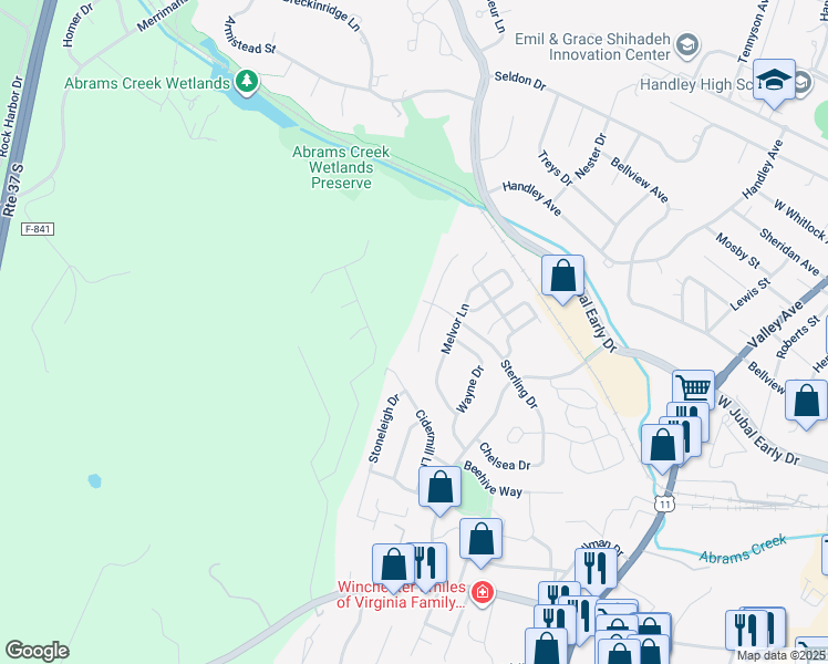 map of restaurants, bars, coffee shops, grocery stores, and more near 1913 Clayton Ridge Drive in Winchester
