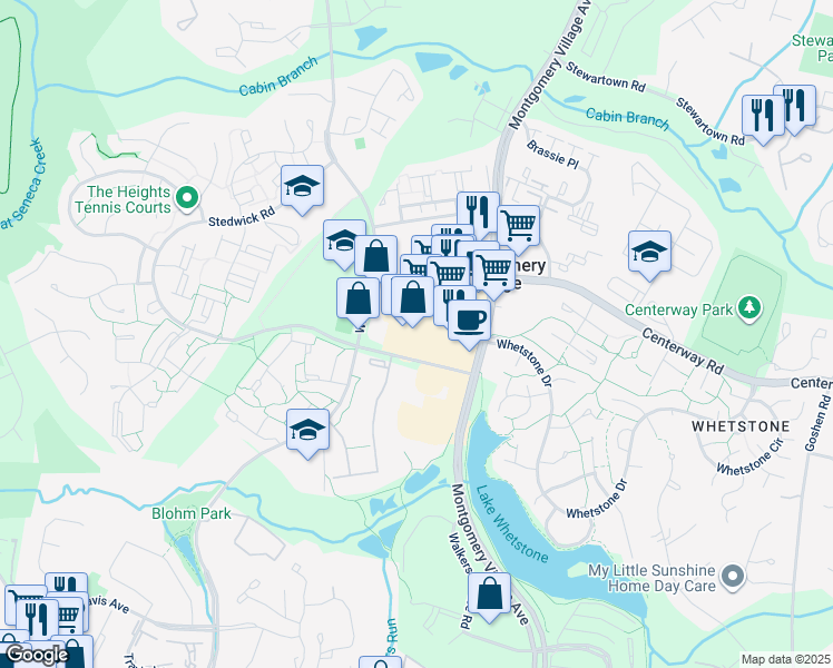 map of restaurants, bars, coffee shops, grocery stores, and more near 9989 Stedwick Road in Gaithersburg