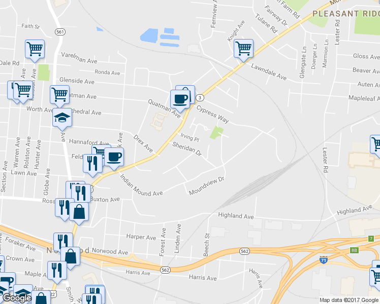 map of restaurants, bars, coffee shops, grocery stores, and more near 2545 Sheridan Drive in Cincinnati