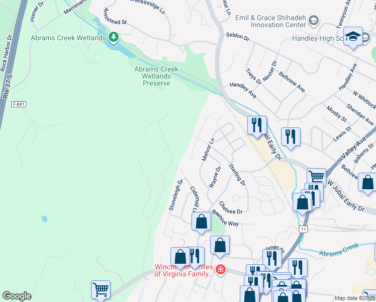 map of restaurants, bars, coffee shops, grocery stores, and more near 1913 Clayton Ridge Drive in Winchester