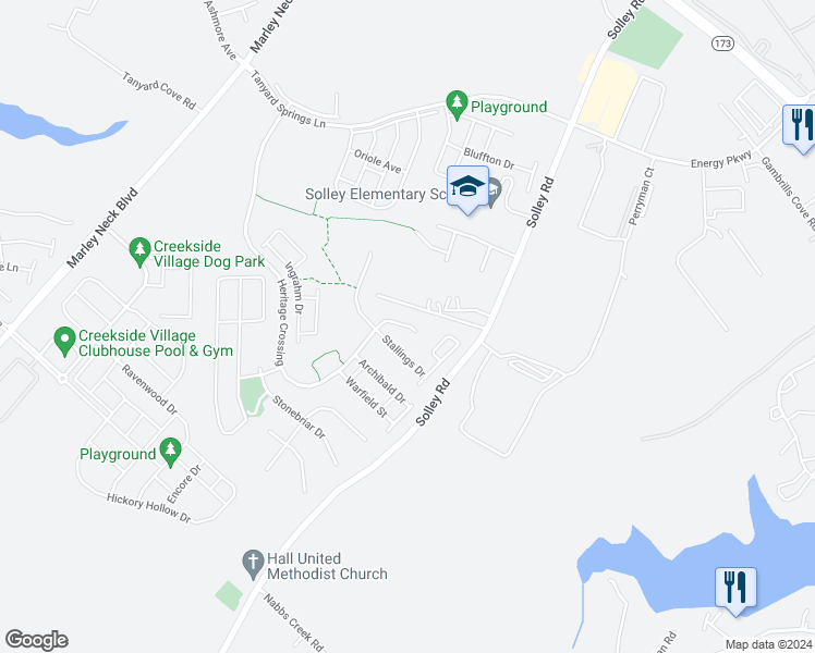 map of restaurants, bars, coffee shops, grocery stores, and more near 6951 Heritage Crossing in Glen Burnie