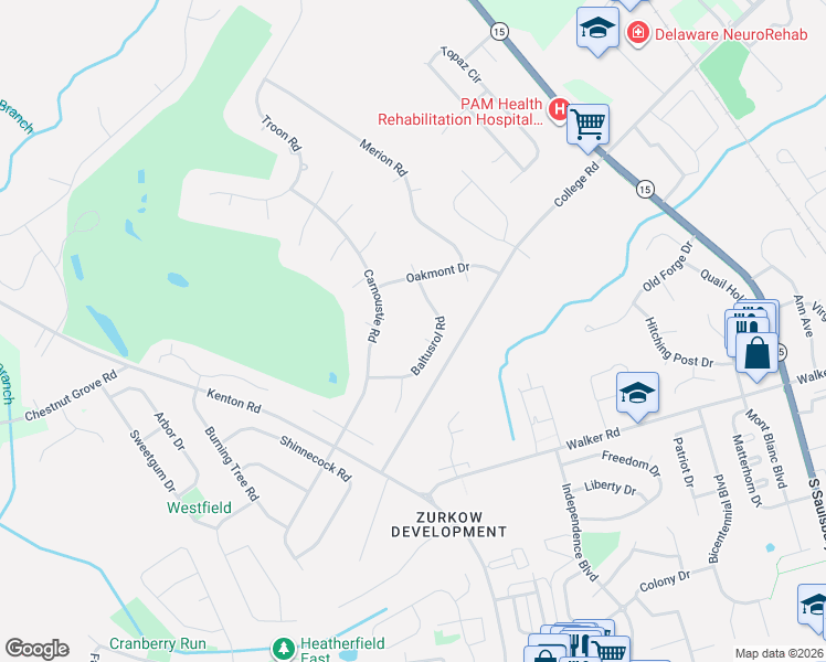 map of restaurants, bars, coffee shops, grocery stores, and more near 25 Bellrive Court in Dover