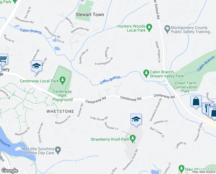 map of restaurants, bars, coffee shops, grocery stores, and more near 9049 Centerway Road in Gaithersburg