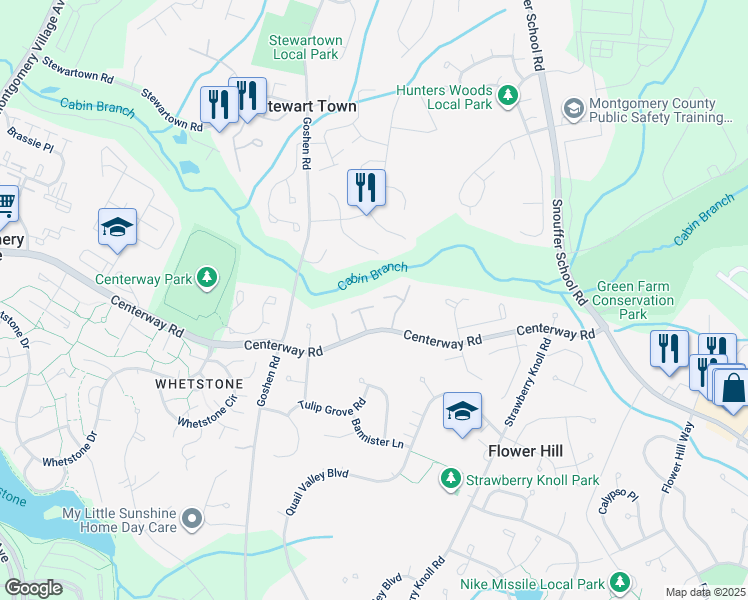 map of restaurants, bars, coffee shops, grocery stores, and more near 9039 Centerway Road in Gaithersburg