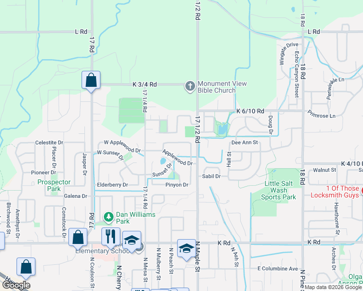 map of restaurants, bars, coffee shops, grocery stores, and more near 208 Ponderosa Dr in Fruita