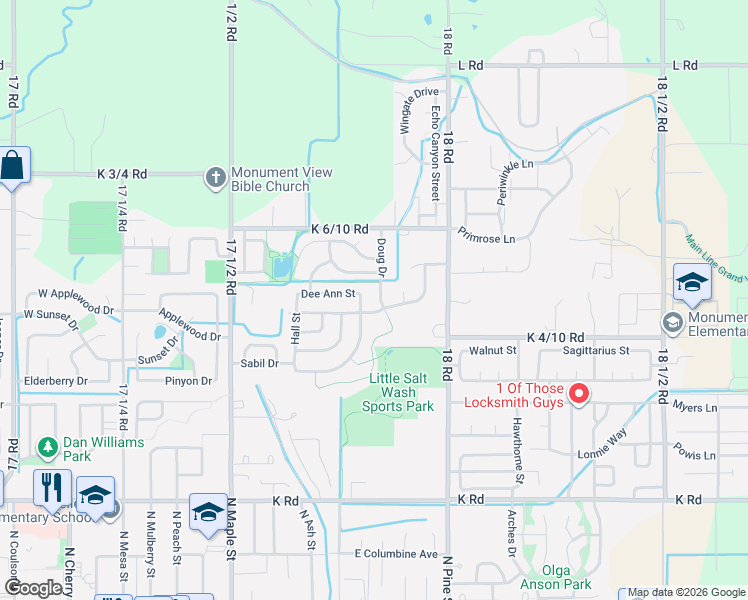 map of restaurants, bars, coffee shops, grocery stores, and more near 747 Doug Dr in Fruita