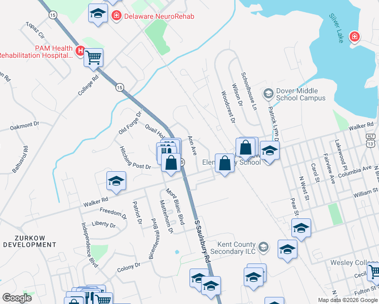 map of restaurants, bars, coffee shops, grocery stores, and more near 52 Ann Avenue in Dover