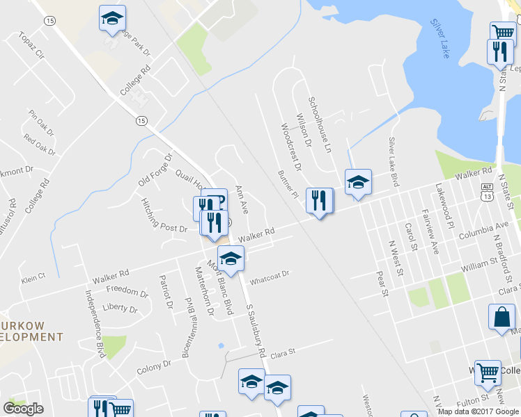 map of restaurants, bars, coffee shops, grocery stores, and more near 30 Virginia Avenue in Dover
