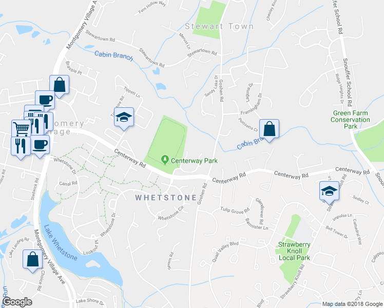 map of restaurants, bars, coffee shops, grocery stores, and more near 19133 Broadwater Way in Gaithersburg
