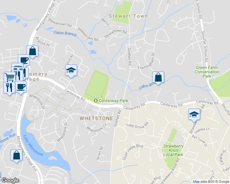 map of restaurants, bars, coffee shops, grocery stores, and more near 9227 Broadwater Dr in Gaithersburg
