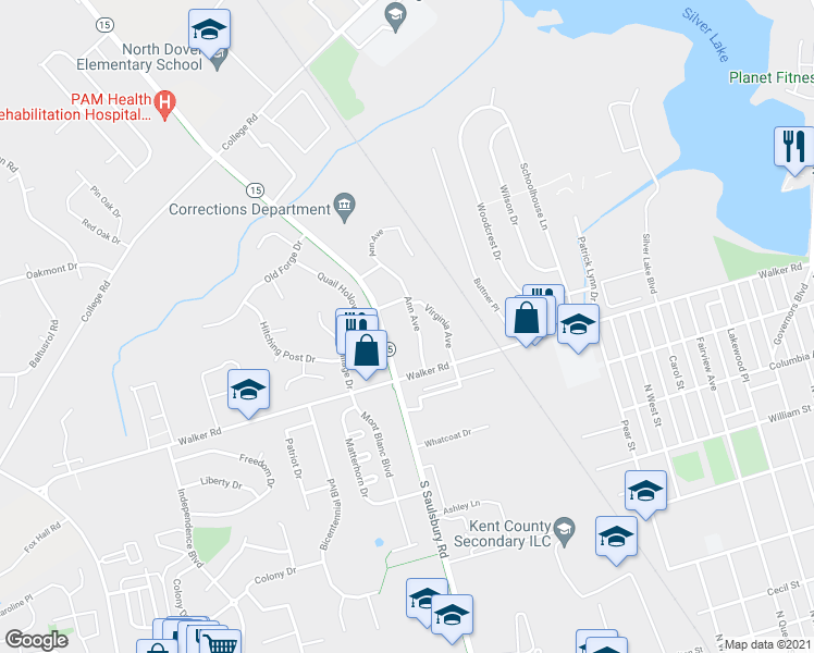 map of restaurants, bars, coffee shops, grocery stores, and more near 52 Ann Avenue in Dover