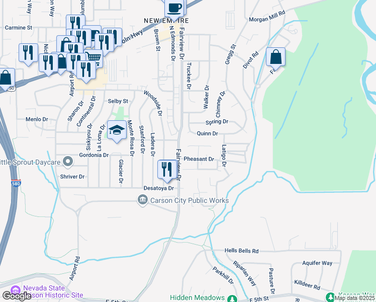 map of restaurants, bars, coffee shops, grocery stores, and more near 13 Condor Circle in Carson City