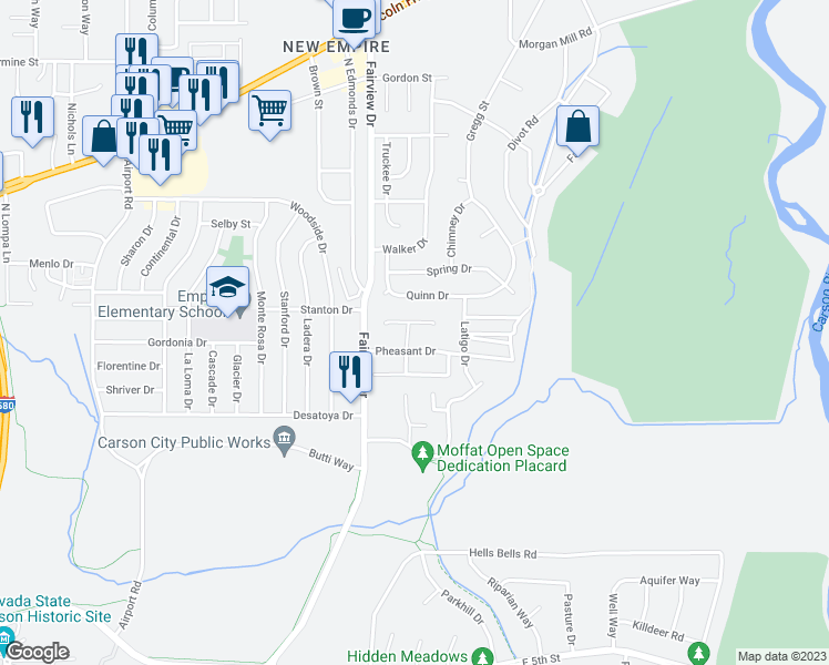 map of restaurants, bars, coffee shops, grocery stores, and more near 41 Condor Circle in Carson City