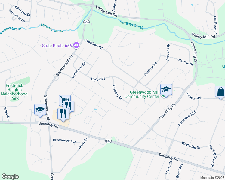 map of restaurants, bars, coffee shops, grocery stores, and more near 110 Teaberry Drive in Winchester
