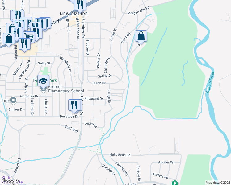 map of restaurants, bars, coffee shops, grocery stores, and more near 4226 Mulligan Drive in Carson City