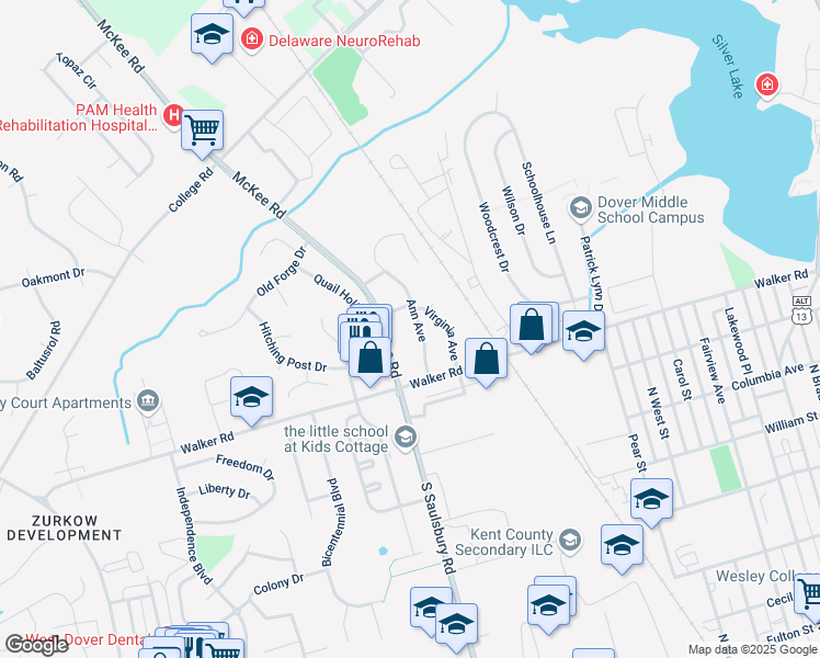 map of restaurants, bars, coffee shops, grocery stores, and more near 52 Ann Avenue in Dover