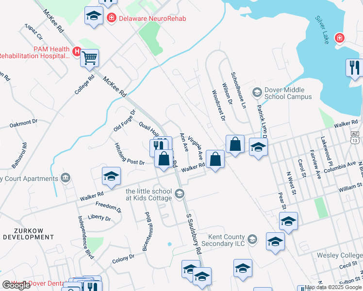 map of restaurants, bars, coffee shops, grocery stores, and more near 52 Ann Avenue in Dover