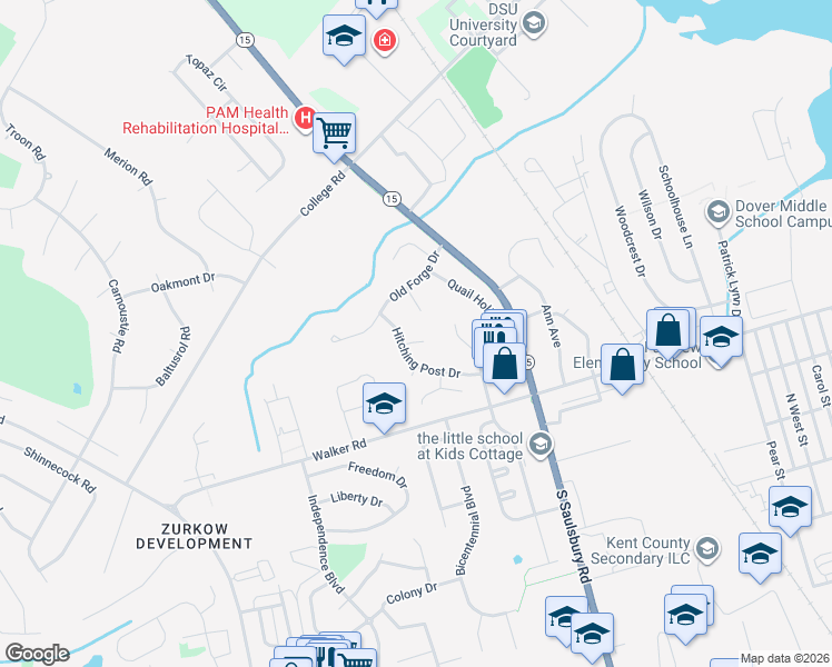map of restaurants, bars, coffee shops, grocery stores, and more near 31 Ironwood Circle in Dover