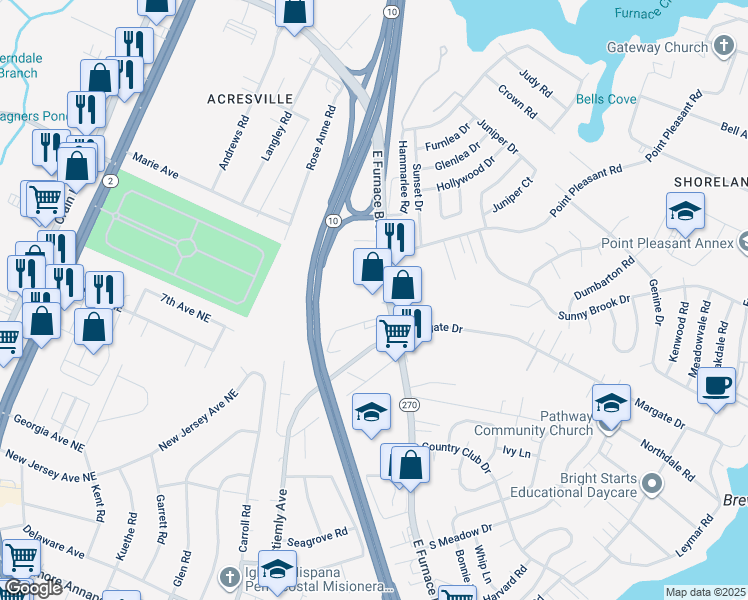 map of restaurants, bars, coffee shops, grocery stores, and more near 400 Renfro Drive in Glen Burnie